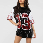 Sparkling Sequin Beaded Jersey Hip Hop T Shirt Dresses