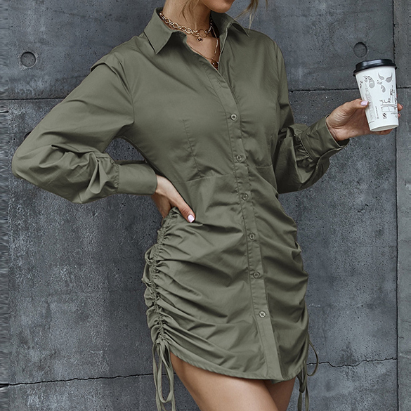 Drawstring Side Shirt Dress Ruched