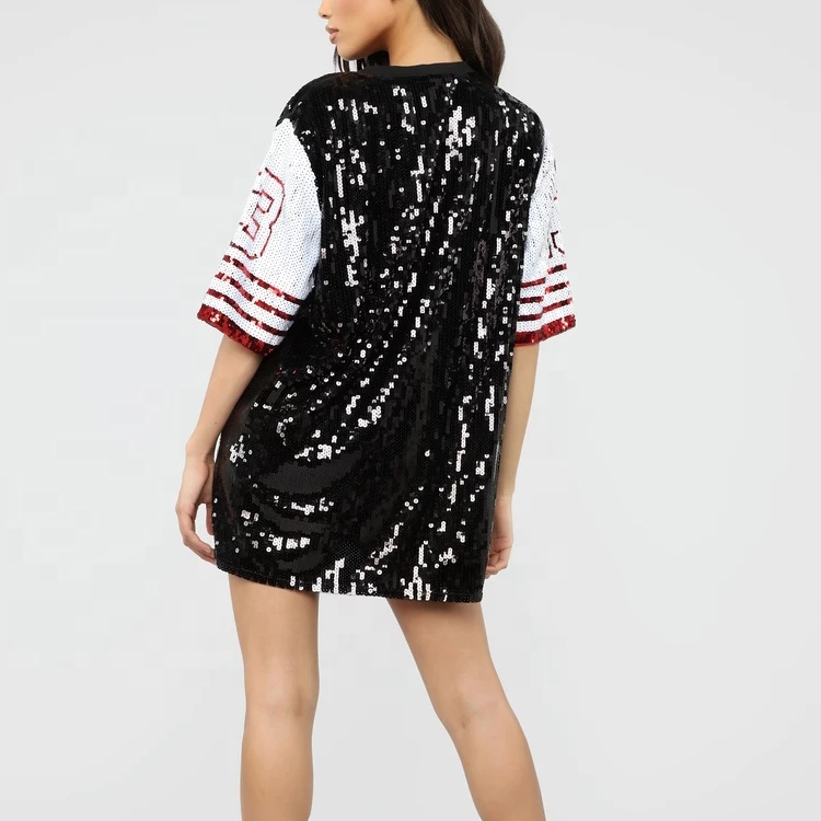 Sparkling Sequin Beaded Jersey Hip Hop T Shirt Dresses