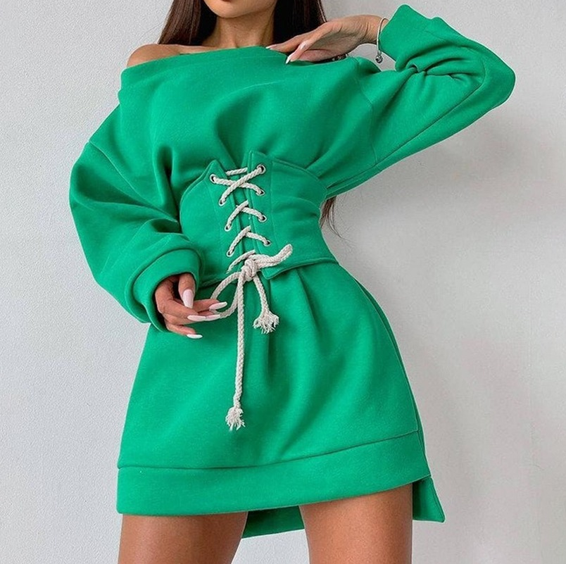 Wide Belt 2 Piece Sets Sweatshirt Dresses