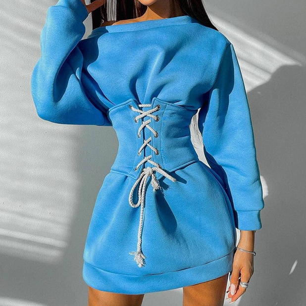 Wide Belt 2 Piece Sets Sweatshirt Dresses