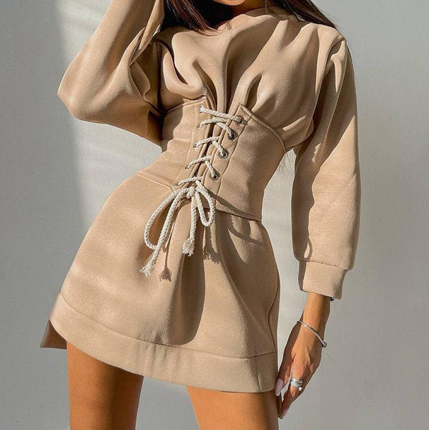 Wide Belt 2 Piece Sets Sweatshirt Dresses