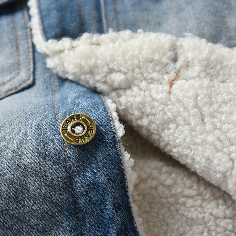 Faux lambswool lined warm denim jacket