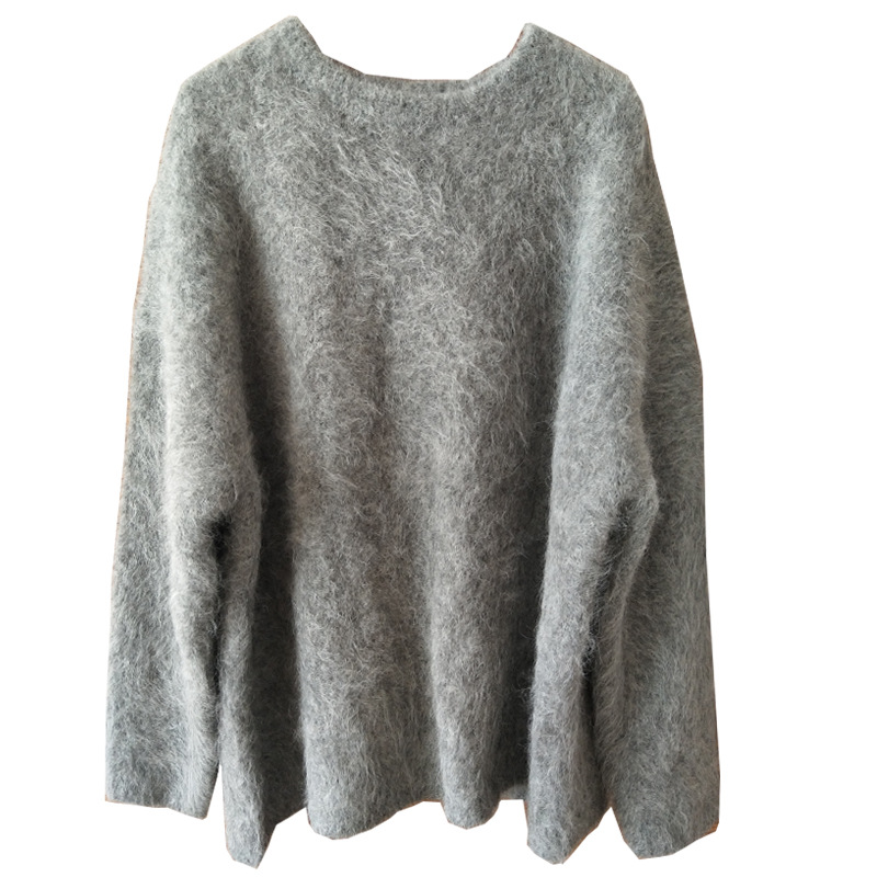 Alpaca wool thickened long fleece loose pullover sweater