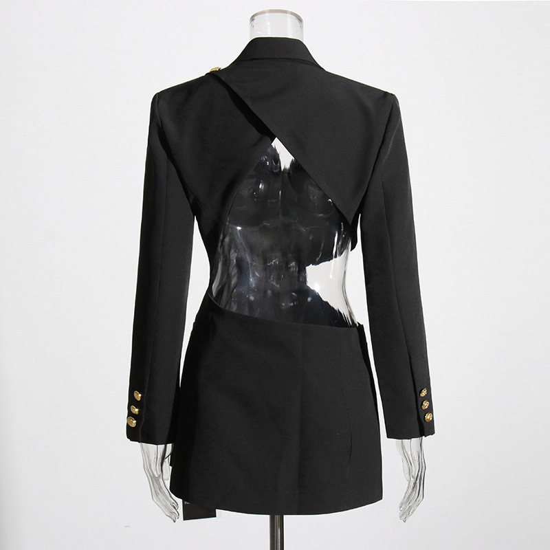 Hollow backless asymmetric black slim jacket