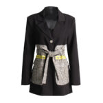 Tweed big pocket patchwork collision color system jacket