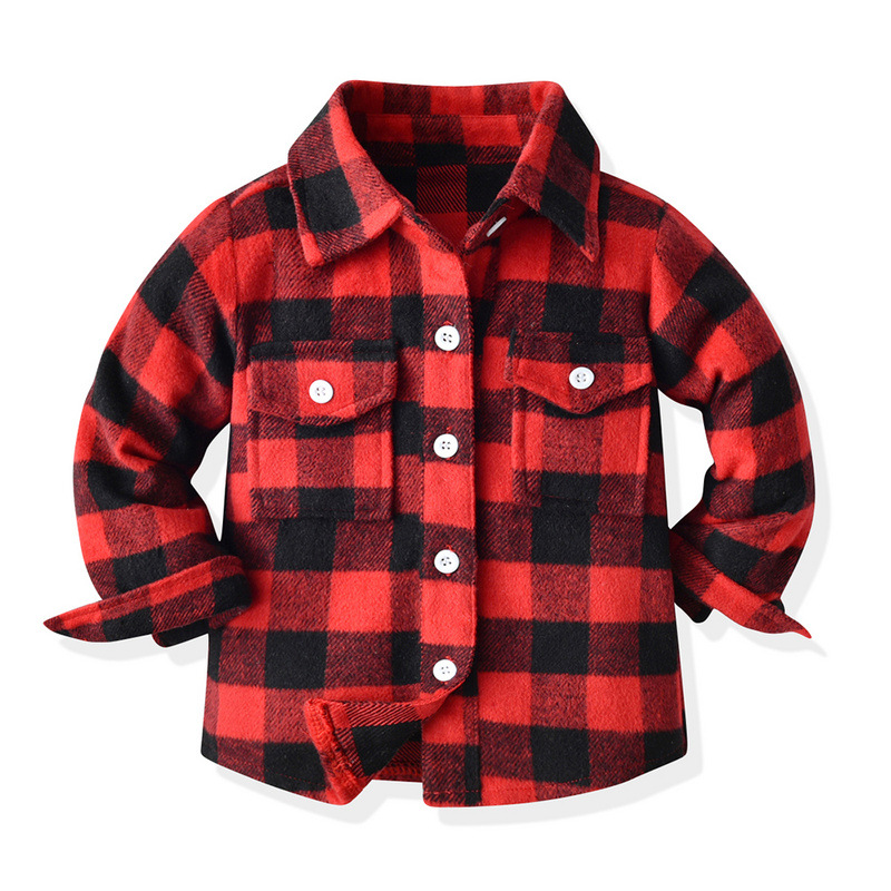 Fleece lapel long sleeve short plaid jacket