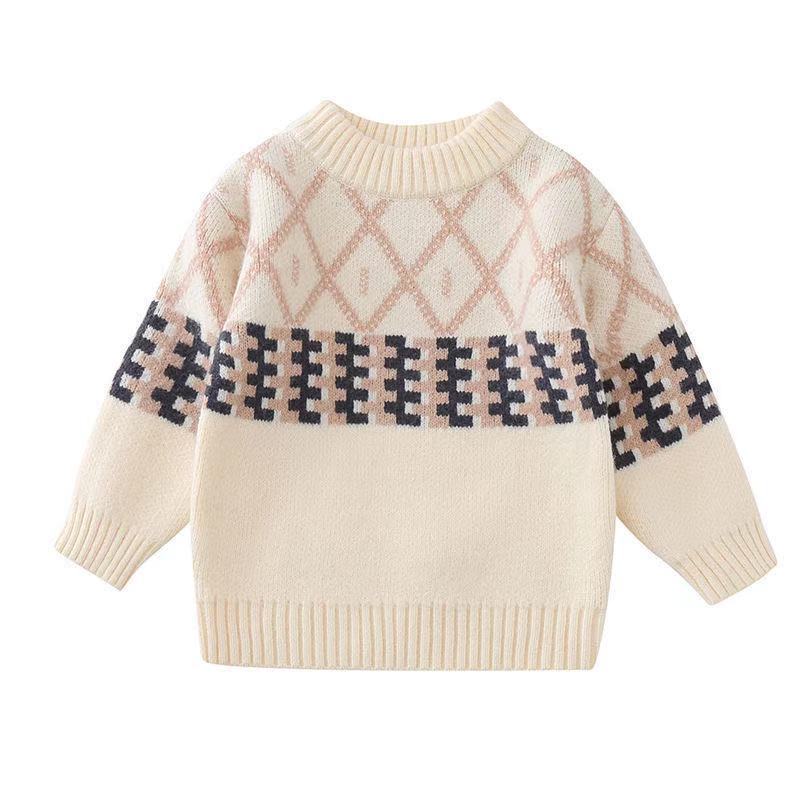 Padded thickened sweater children’s plaid long-sleeved knitted sweater