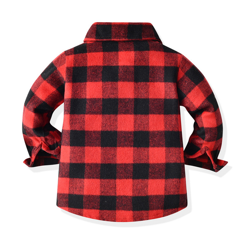 Fleece lapel long sleeve short plaid jacket