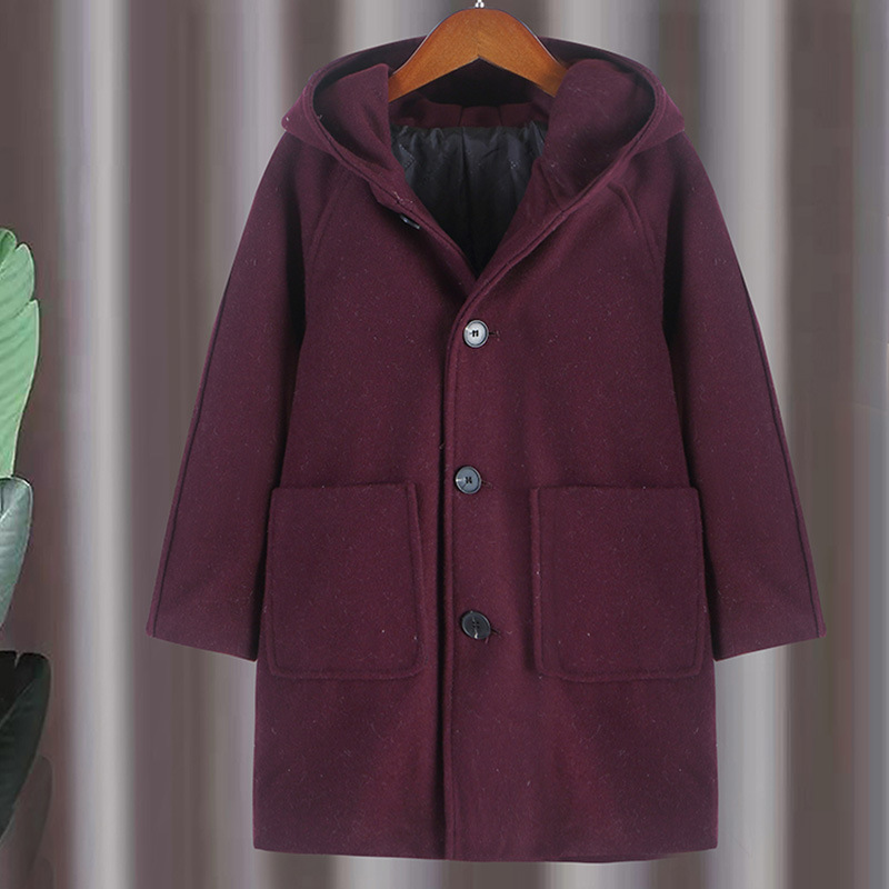 Hooded thickened children Korean version of the temperament tweed coat