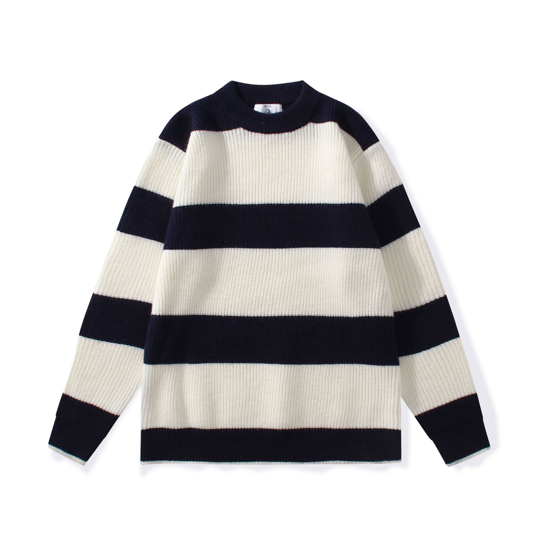 Men’s knitted sweater clashing color patchwork stripes