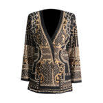 V-neck long-sleeved printed patchwork jacket