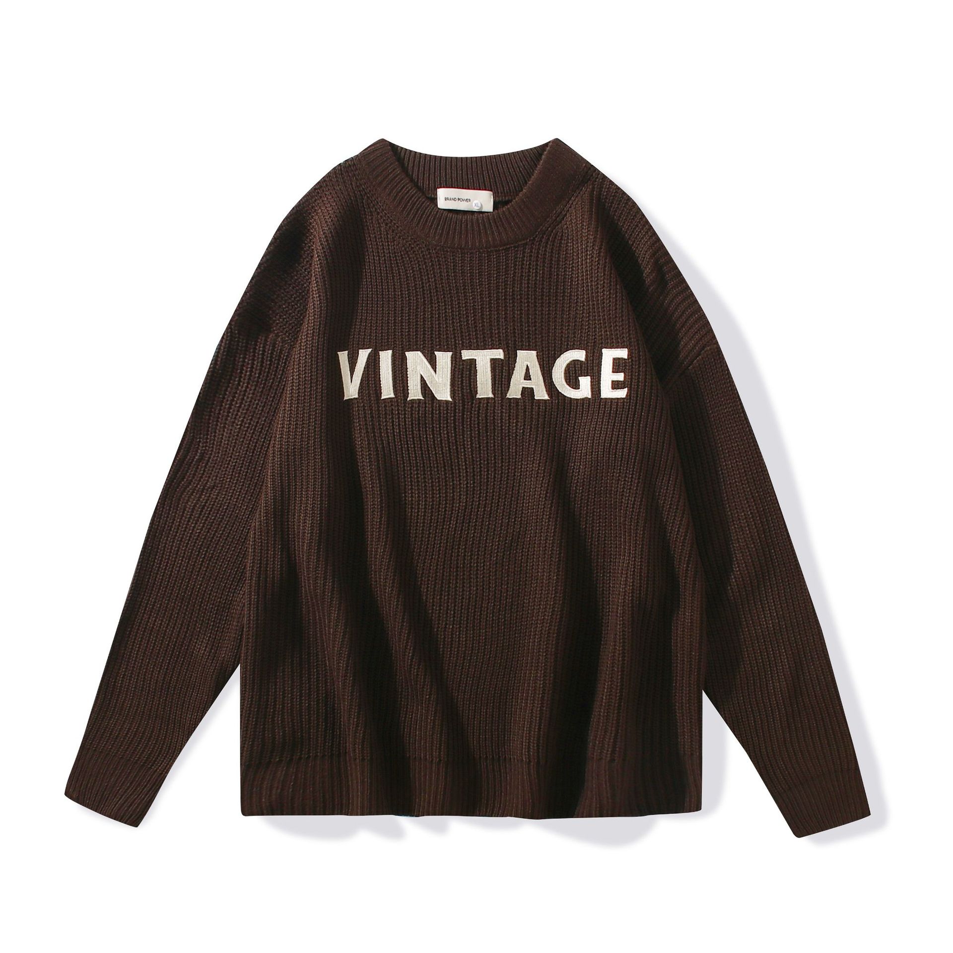 Simple letter embroidery thick needle drop shoulder sweater