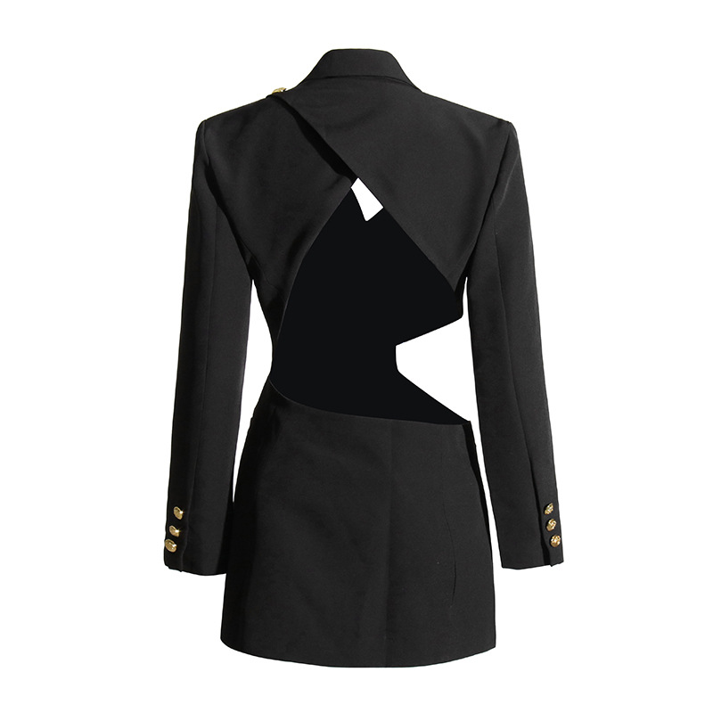 Hollow backless asymmetric black slim jacket