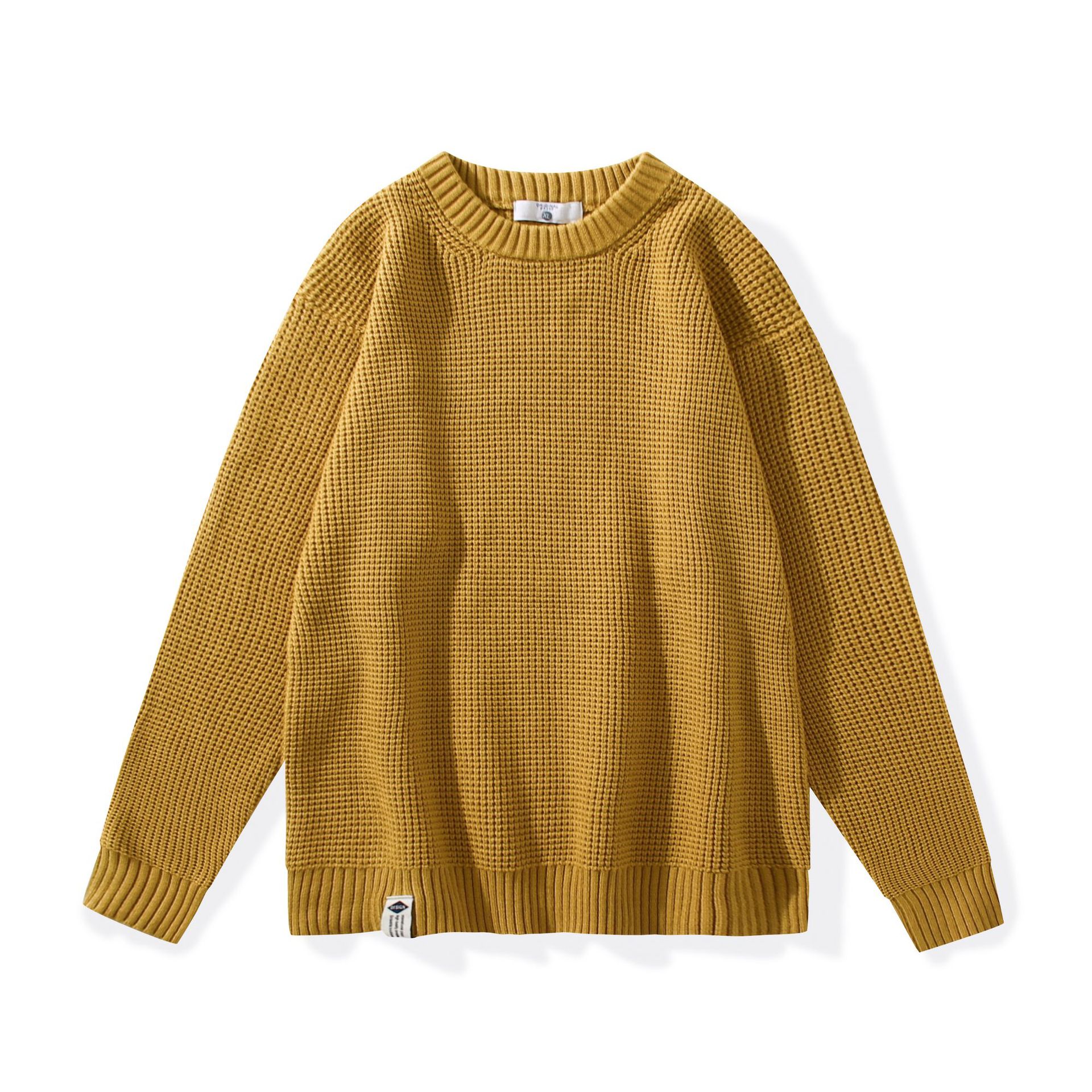 Round neck pullover vintage waffle sweater