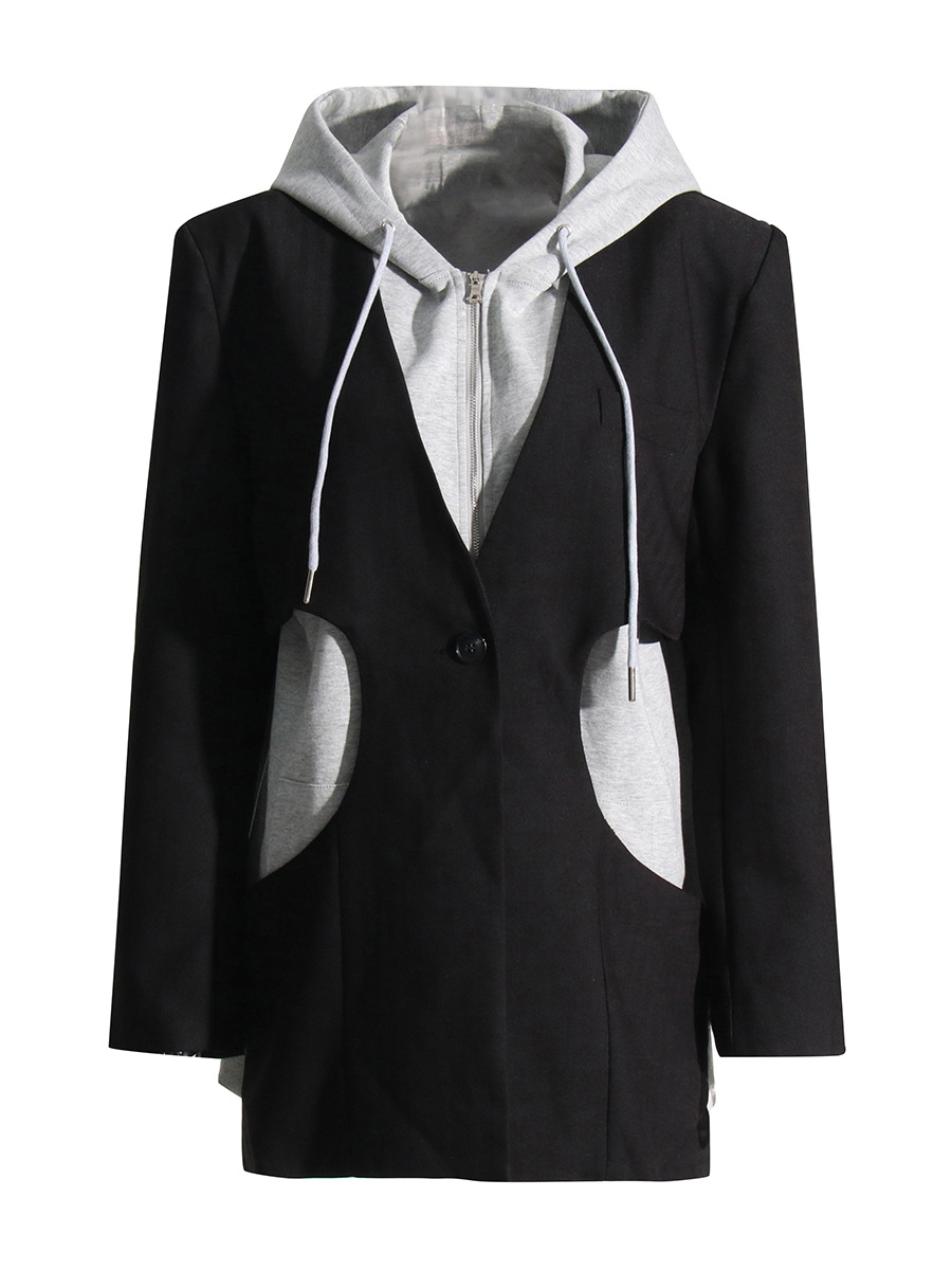 Niche wind collision color stitching hooded casual small blazer