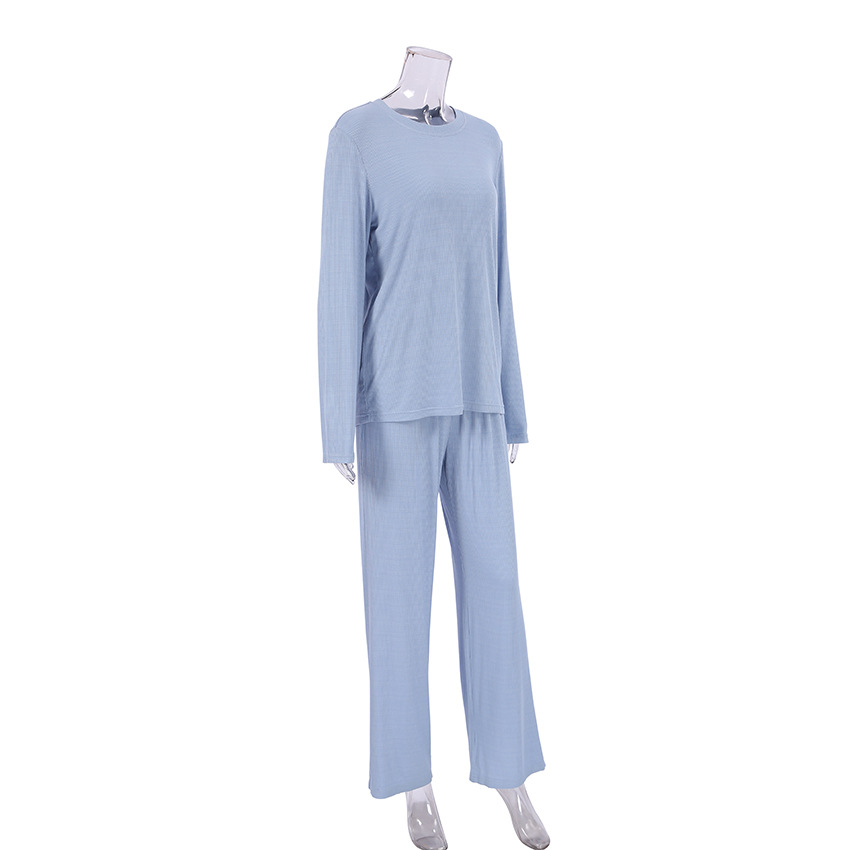 Knitted long-sleeved pajamas cotton silk loose warm pants