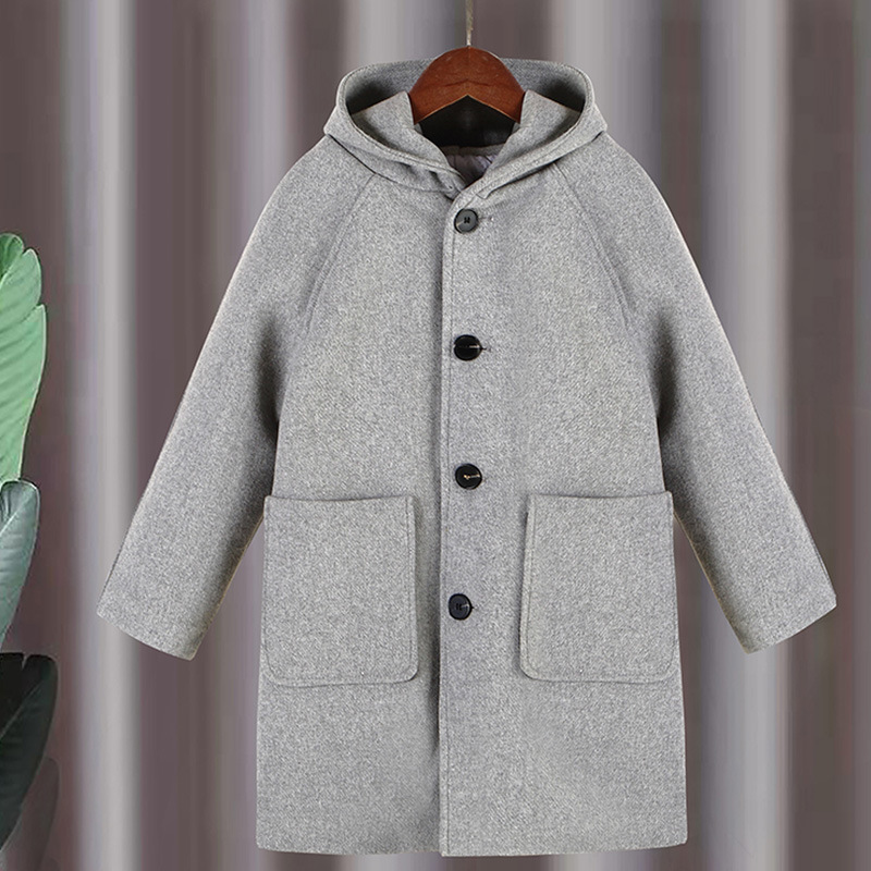 Hooded thickened children Korean version of the temperament tweed coat