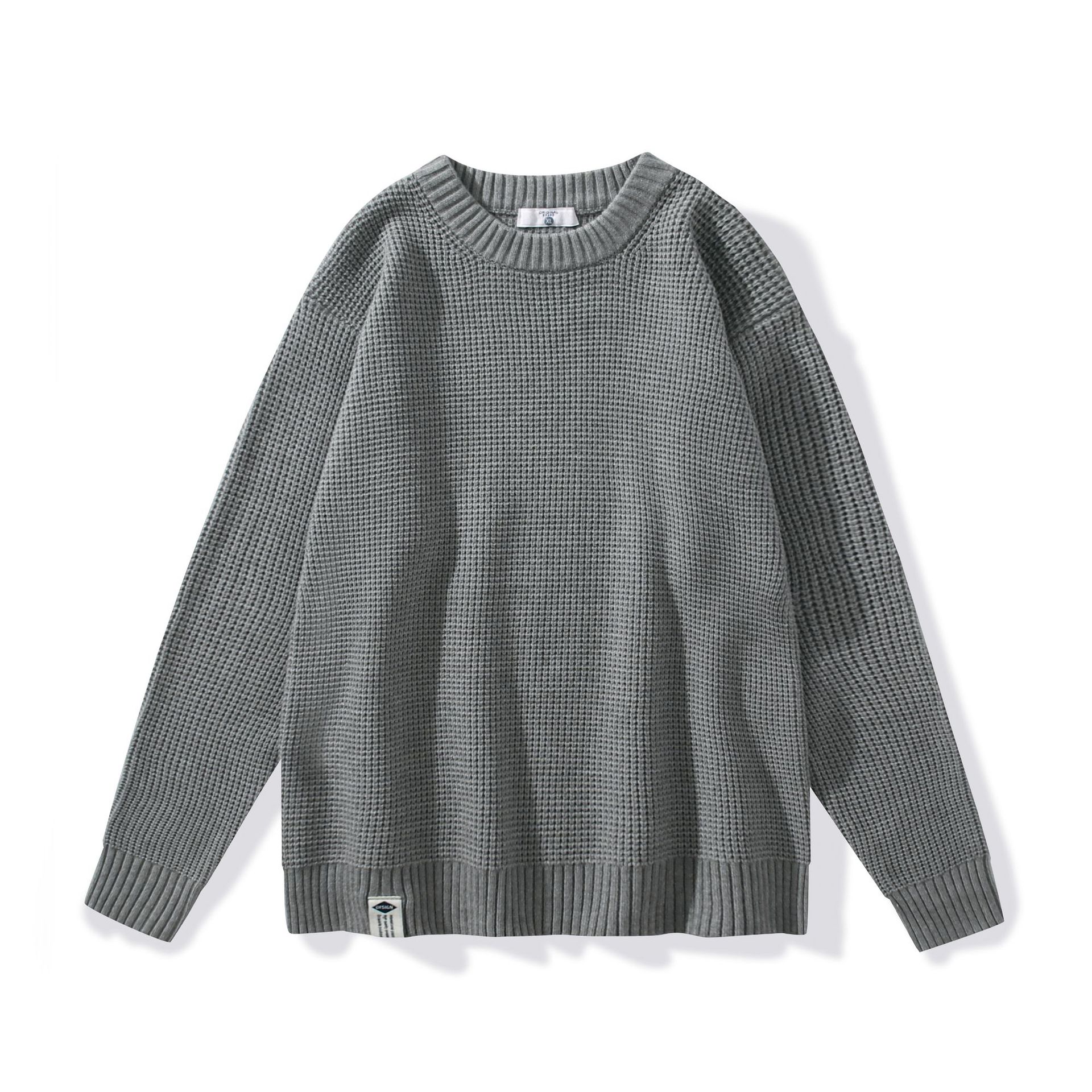 Round neck pullover vintage waffle sweater