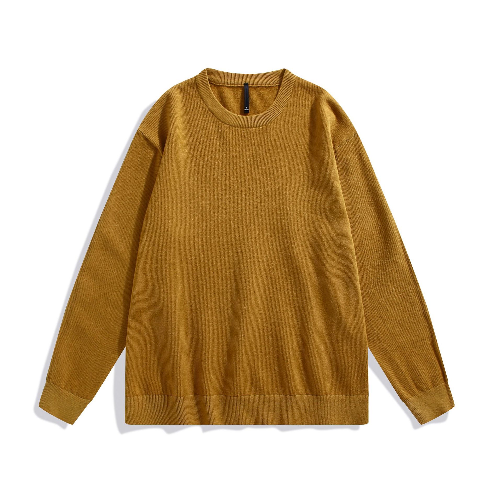 Solid color round neck pullover knit shirt men