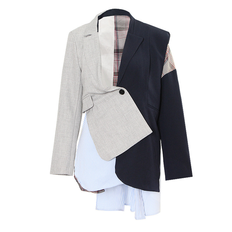 Irregular cut collision color stitching long sleeve personality jacket