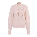 Standing collar waist three-dimensional bow slim thin knit sweater