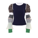 Removable puffy sleeve knitted sweater collision color patchwork sweater