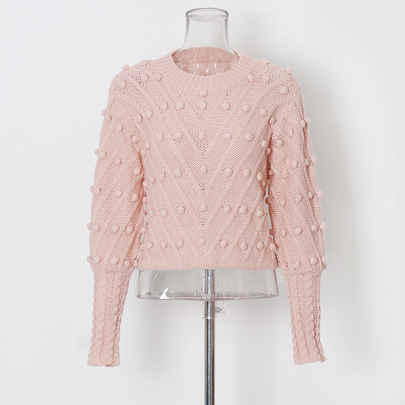 Sheep leg sleeves three-dimensional ball ball short knitted tops