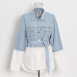 Splicing light-colored denim waist tie shirt jacket