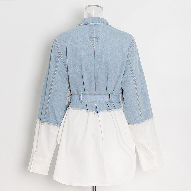 Splicing light-colored denim waist tie shirt jacket