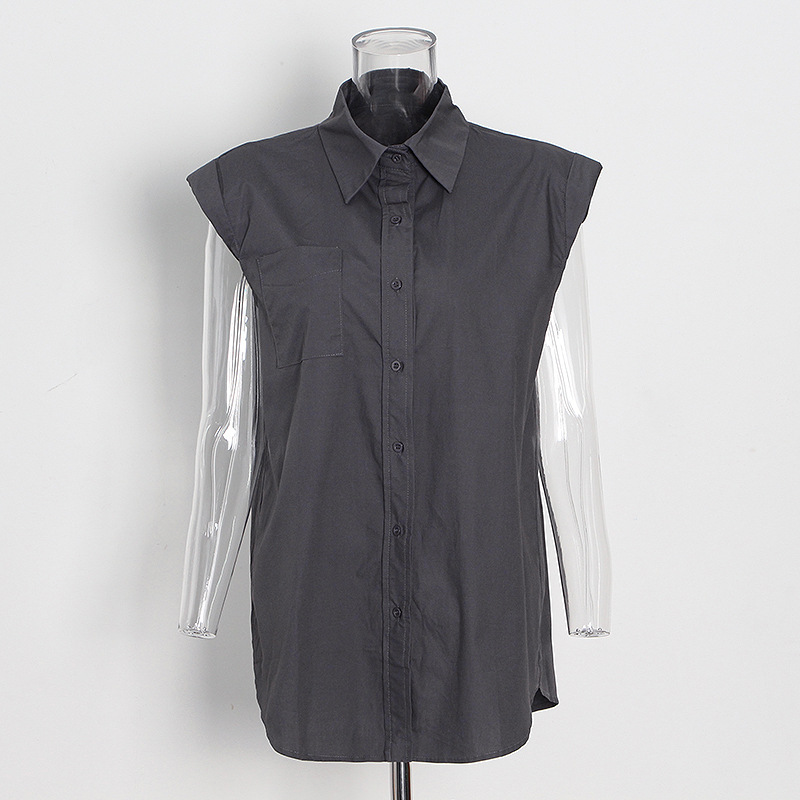 Korean version of the Slim Cardigan sleeveless shoulder pad shirt