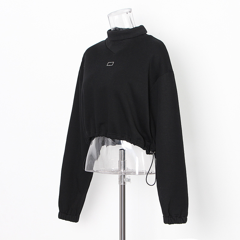 Casual stand-up collar sexy exposed umbilical hem elastic waist short section Sweatshirt