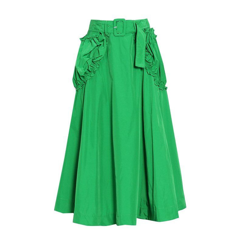 Splicing pleated mid-length half-body skirt