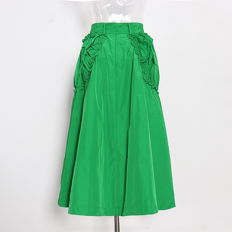 Splicing pleated mid-length half-body skirt