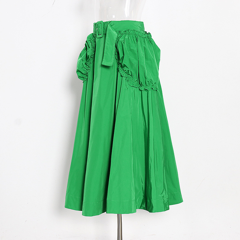 Splicing pleated mid-length half-body skirt