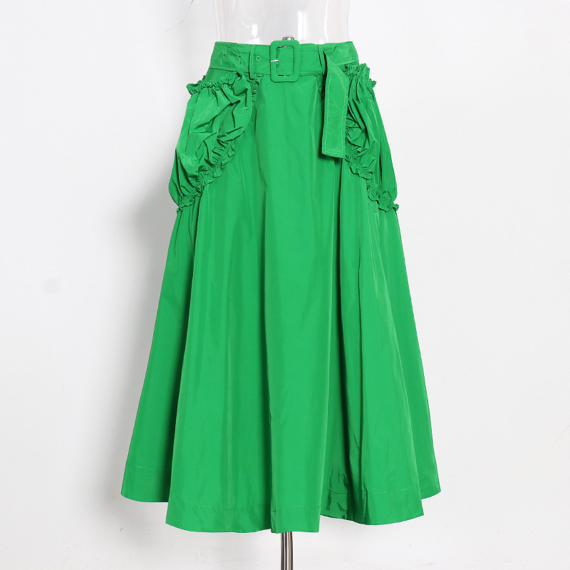 Splicing pleated mid-length half-body skirt