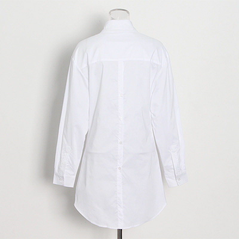 Pleated hollow temperament standing collar shirt dress