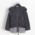 Loose plaid patchwork denim jacket