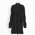 Pleated hollow temperament standing collar shirt dress