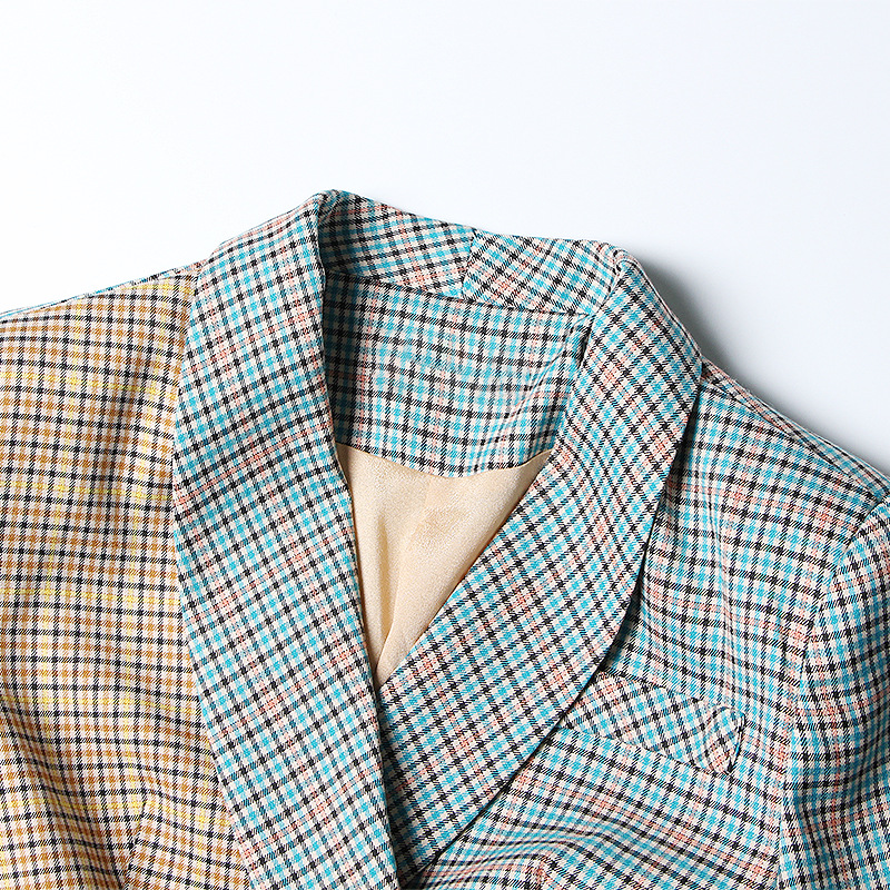 Plaid temperament blazer + personality lacing A-line half-body skirt