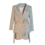 Plaid temperament blazer + personality lacing A-line half-body skirt