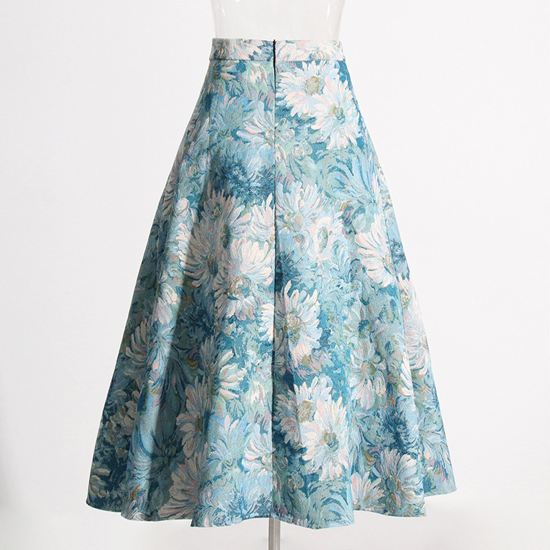 High-waisted slim oil painting hem half skirt