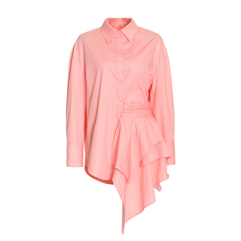 Personalized chic asymmetric hem ruffle blouse