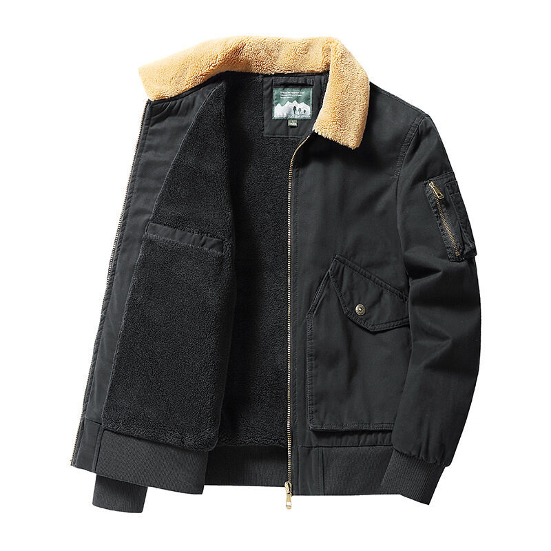 Lambswool vintage multi-pocket padded warm jacket