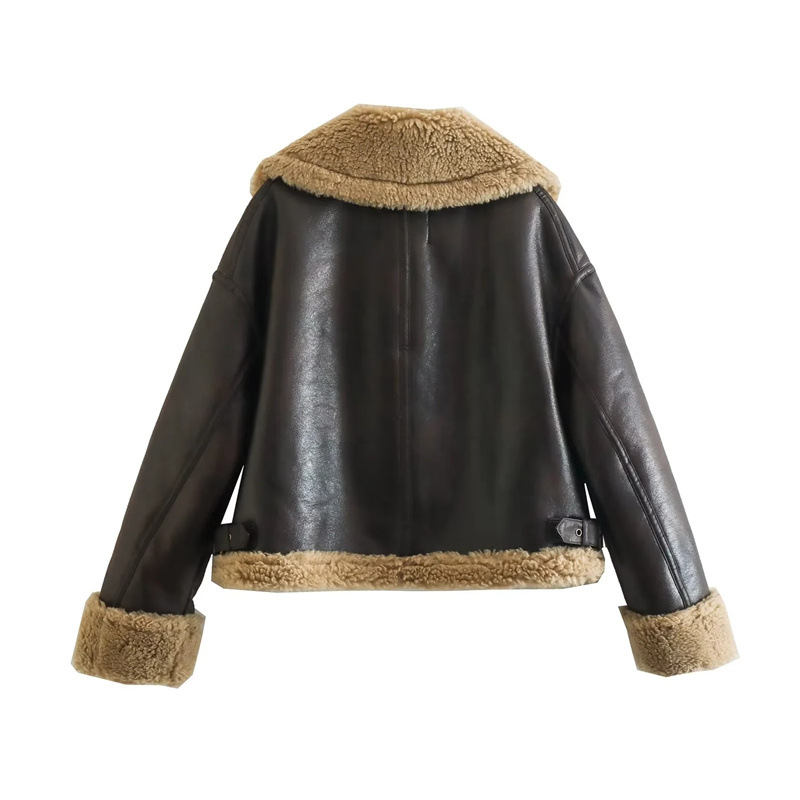 Artificial fur effect reversible short fleece jacket