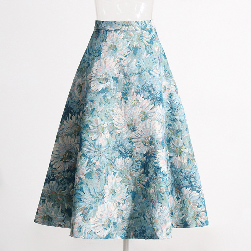 High-waisted slim oil painting hem half skirt