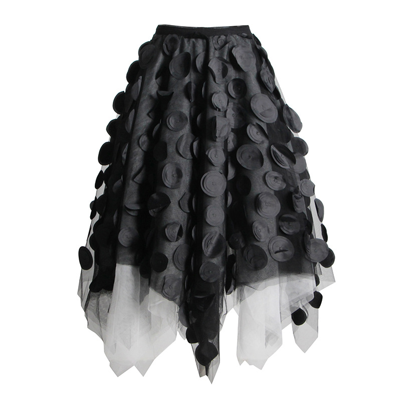 Fashion polka dot splicing high waist A-line skirt