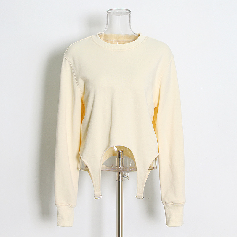 Round neck solid color irregular hem Sweatshirt