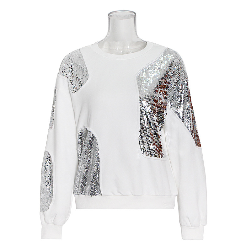 Irregular sequin patchwork sweatshirt