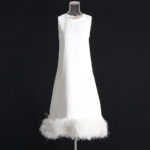 Round neck tie hem patchwork feather dress